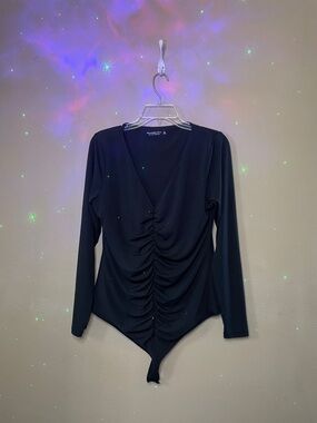Abercrombie & Fitch Black Long-Sleeve Ruched V-Neck Bodysuit SZ XL